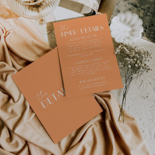 Elegant Orange White Stylish Wedding Details Enclosure Card