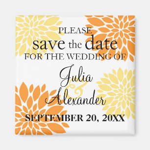 Elegant Orange Yellow Floral Burst Save The Date Magnet
