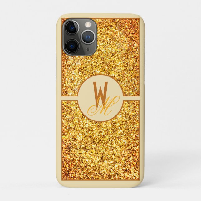Elegant Orange Yellow Glitter Monogrammed  Case-Mate iPhone Case (Back)