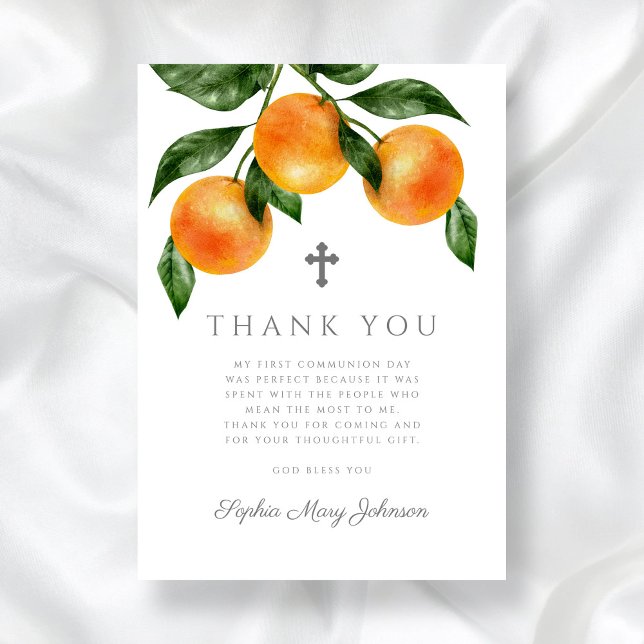 Elegant Oranges Citrus First Holy Communion Thank You Card (Elegant Oranges Citrus First Holy Communion Thank You Card)