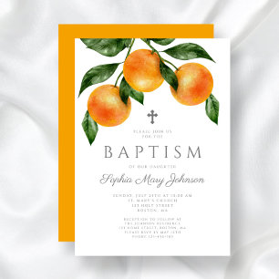 Elegant Oranges Girl Baptism Invitation