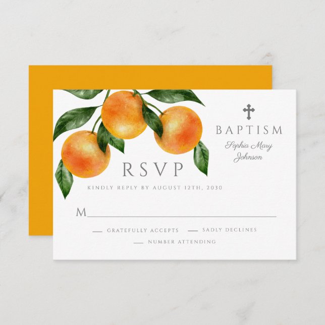 Elegant Oranges Girl Baptism RSVP Card (Front/Back)