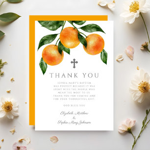 Elegant Oranges Girl Baptism Thank You Card