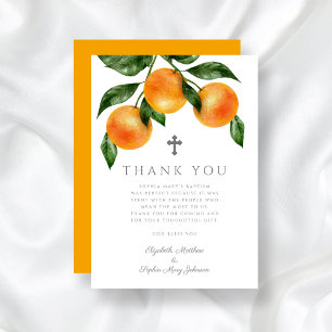 Elegant Oranges Girl Baptism  Thank You Card