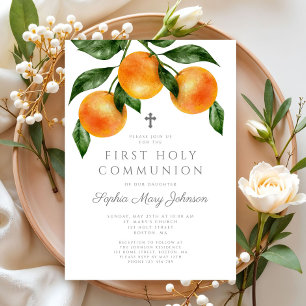 Elegant Oranges Girl First Holy Communion Invitation