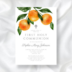 Elegant Oranges Girl First Holy Communion Invitation