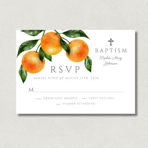 Elegant Oranges Religious Girl Baptism RSVP Card
