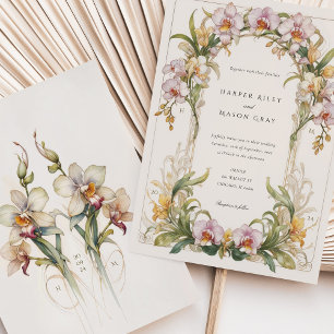 Elegant Orchid Art Nouveau Wedding  Invitation