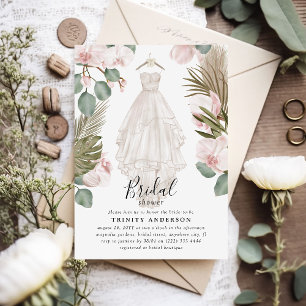 Elegant Orchid Boho Dry Leaves Bridal Shower Invitation