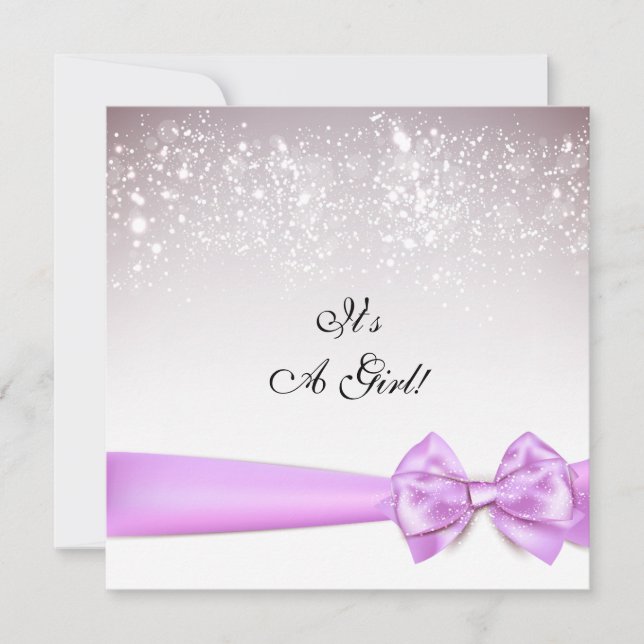 Elegant Orchid Bow Sparkles Baby Shower Invitation (Front)