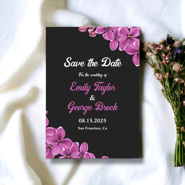 Elegant Orchid Flower Black Summer Floral Wedding Save The Date (Creator Uploaded)