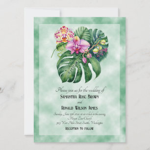 Elegant Orchid Flowers on Green Background Invitation