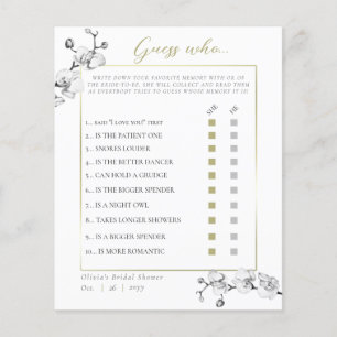 Elegant Orchid Frame Bridal Shower Guess Who Game