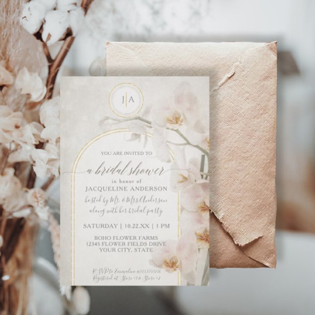 Elegant Orchid Gold Arch Monogram Bridal Shower  Invitation (Creator Uploaded)
