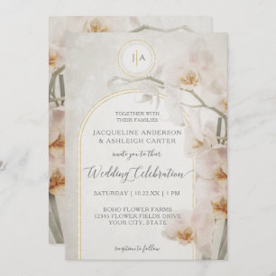 Elegant Orchid Gold Arch Muted Neutral Monogram In Invitation