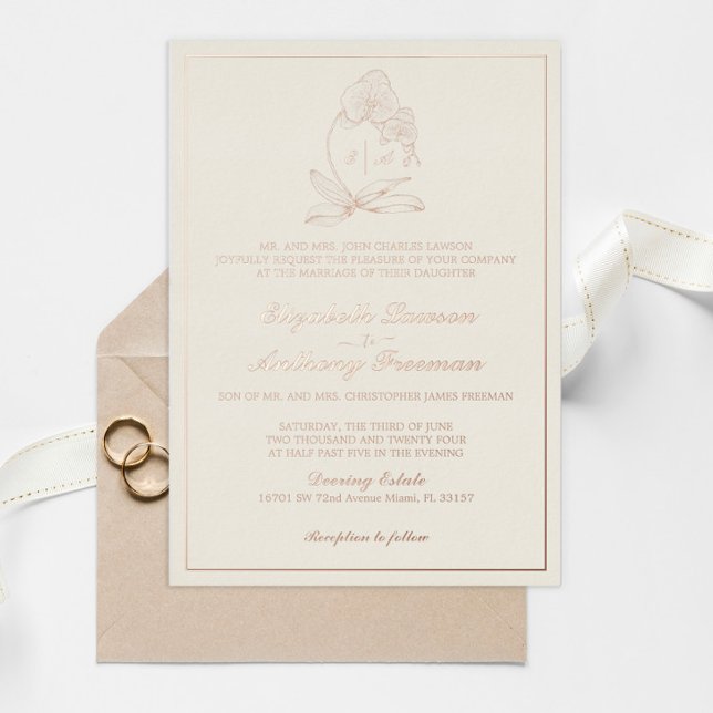 Elegant Orchid Monogram Gold Foil Formal Wedding (Creator Uploaded)