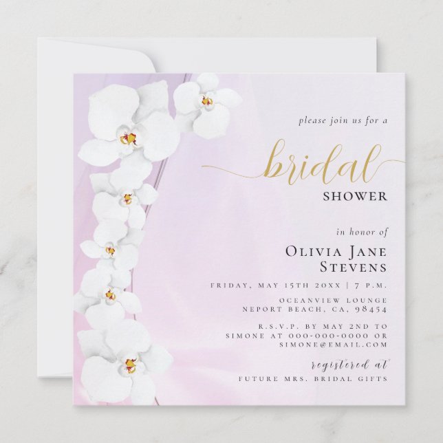 Elegant Orchid Pink Aesthetic Floral Bridal Shower Invitation (Front)