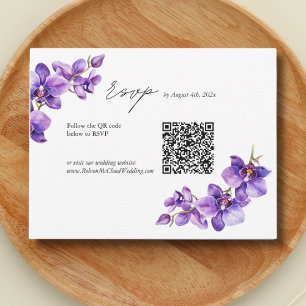 Elegant  Orchid  script wedding QR code RSVP Card