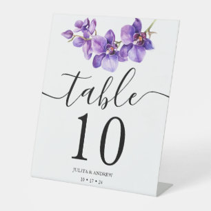 Elegant Orchid script wedding Table Number Pedestal Sign