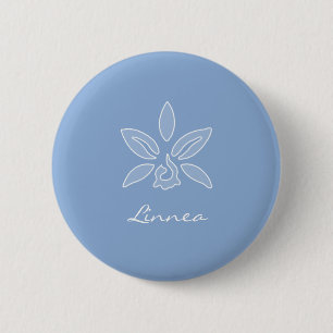 Elegant Orchid Simple Powder Blue Flower With Name 6 Cm Round Badge