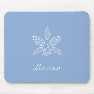 Elegant Orchid Simple Powder Blue Flower With Name Mouse Pad