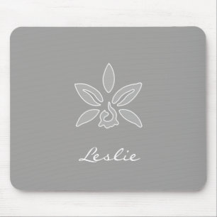 Elegant Orchid Simple Rich Grey Flower With Name Mouse Pad