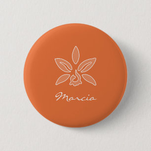Elegant Orchid Simple Rich Orange Flower With Name 6 Cm Round Badge
