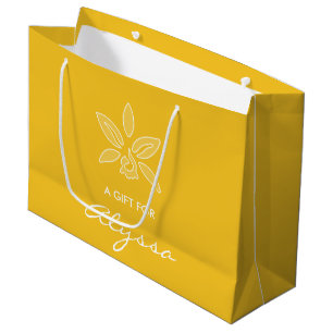 Elegant Orchid Simple Rich Yellow Flower With Name Large Gift Bag
