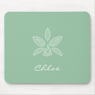 Elegant Orchid Simple Spring Green Flower and Name Mouse Pad