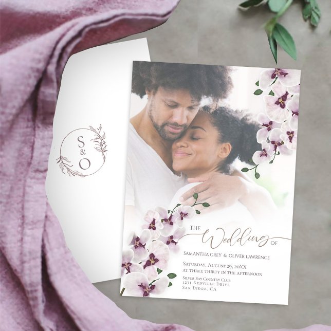 Elegant Orchid Wedding Invitation Photo Card (Creator Uploaded)