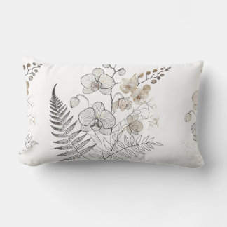 Elegant Orchids and Fern Minimalist Line Art Desig Lumbar Cushion