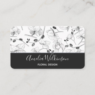 Elegant orchids black & white floral delicate chic business card