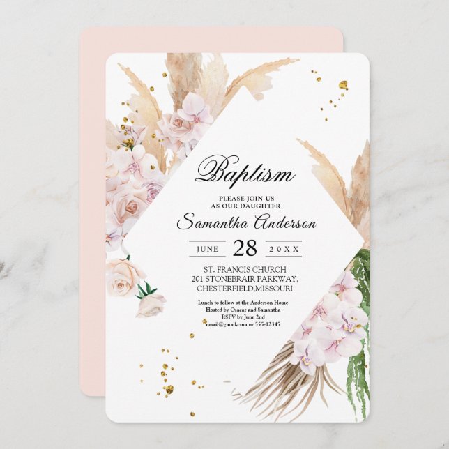 Elegant Orchids & Pampas Beauty Frame Invitation (Front/Back)