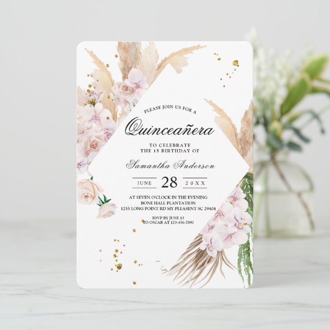 Elegant Orchids & Pampas Beauty Frame  Invitation (Standing Front)