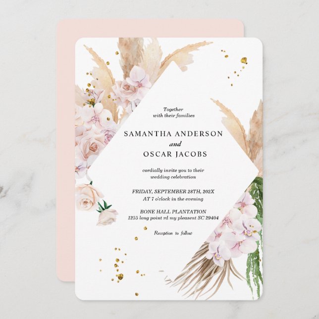 Elegant Orchids & Pampas Beauty Frame Invitation (Front/Back)