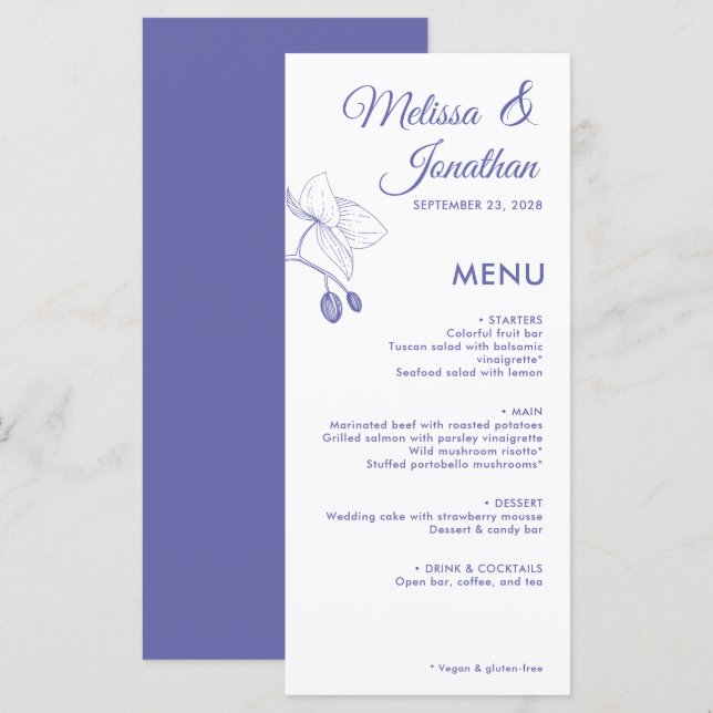 Elegant orchids romantic floral modern wedding men menu (Front/Back)