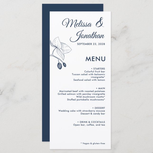 Elegant orchids romantic floral modern wedding menu (Front/Back)