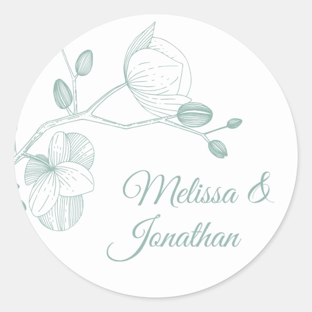 Elegant orchids romantic modern floral wedding classic round sticker (Front)