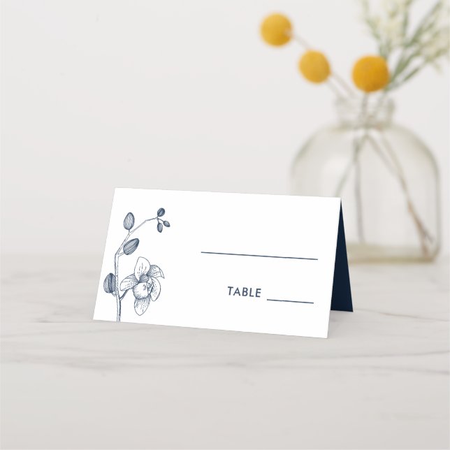 Elegant orchids simple romantic wedding floral place card (Back)