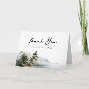 Elegant Oregon Misty Coast Pine Landscape Wedding Thank You Card