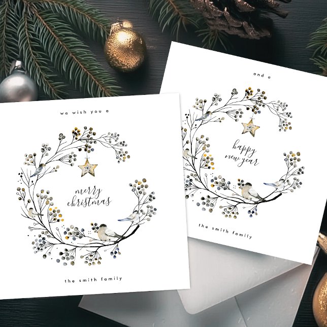 Elegant Organic Kraft Wreath Merry Christmas Holiday Card (Creator Uploaded)