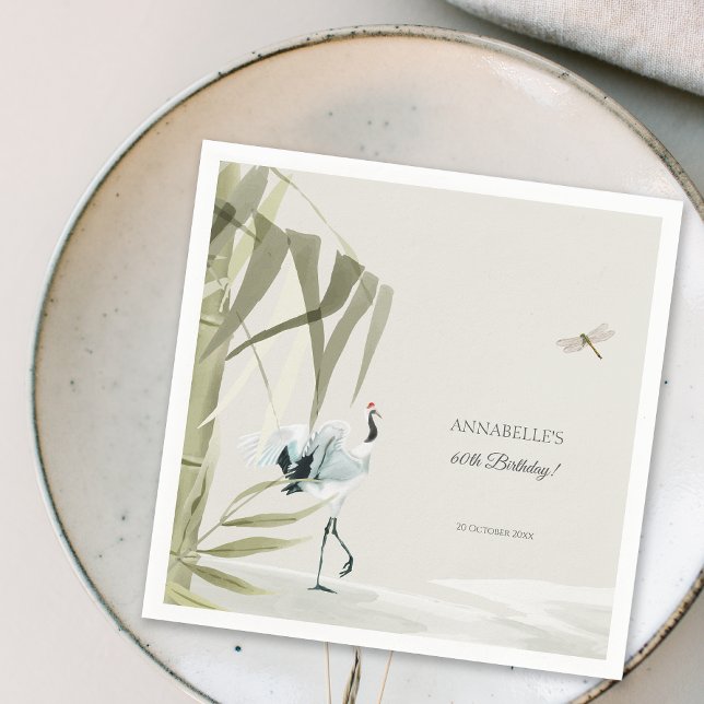 Elegant Oriental Bamboo Crane Birthday Party Napkin (Creator Uploaded)