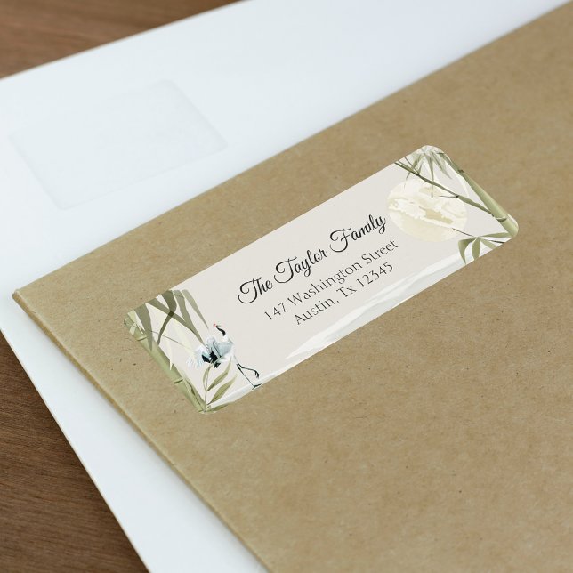 Elegant Oriental Bamboo Crane Family (Elegant Oriental Bamboo Crane Family Label)