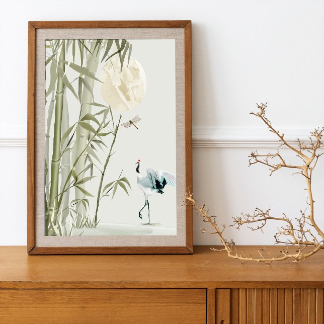 Elegant Oriental Bamboo Crane Poster (Elegant Oriental Bamboo Crane Poster)