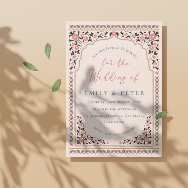 Elegant Oriental Frame  Floral Border Wedding Invitation (Elegant Oriental Frame Floral Border Wedding Invitation)