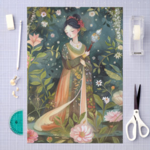 Elegant Oriental Garden Themed Decoupage Crafting Tissue Paper