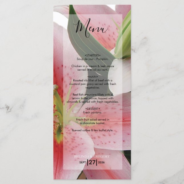 Elegant Oriental Lilies Wedding Menu (Front)