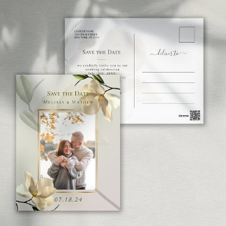 Elegant Oriental Magnolia Wedding Save the Date Postcard
