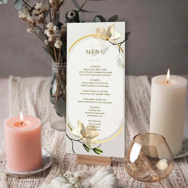 Elegant Oriental Magnolia Wedding Table Menu Card (Elegant Oriental Magnolia Wedding Table Menu Card)