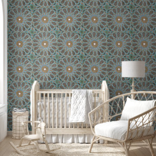 Elegant Oriental Persian Blue Arabesque Decoration Wallpaper